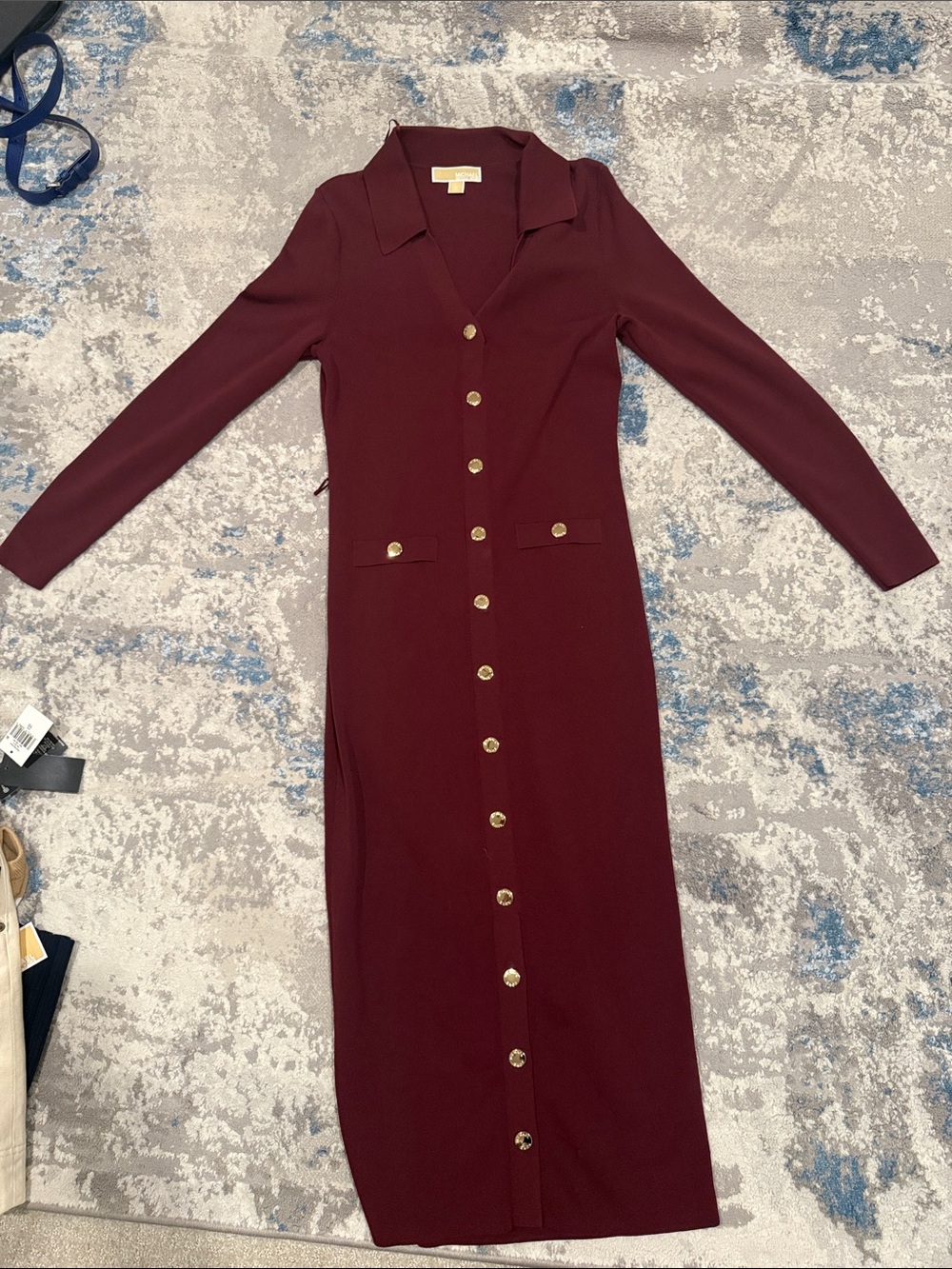 Long Sleeve Button-Front Burgundy Dress